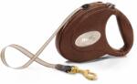 flexi Leather - Луксозен автоматичен повод за кучета до 25 кг, обшит с естествена козя кожа, 5 метра лента - кафяв
