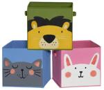 SONGMICS Tárolódobozok, 3 db-os, összecsukható fogantyúval, kék, zöld és rózsaszín (RFB075P01)