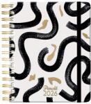 PLANALL Határidőnapló PLANALL Midi B/6 heti spirálos keményfedelű gumis Black on white 2026