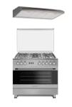 Studio Casa Pachet Aragaz pe Gaz Studio Casa Prato 5 Arzatoare Wok Aprindere Electrica Cuptor cu Rotisor Timer Mecanic Grill Electric Dubla Ventilatie Coacere Clasa A 90x60CM si Hota Clasica 2 Motoare Latime 90CM