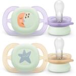 Philips Set 2 Suzete Philips-Avent Ultra Start SCF075/17 Ortodontice fara BPA 0-2luni pentru Noapte cu Buton Fosforescent Verde/Albastru (SCF075/17)