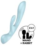 Satisfyer Vibrator Triple Oh 3 in 1, 12 Moduri Vibratii, Silicon, USB, Albastru, 23.5 cm Vibrator