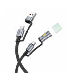 hoco. U138 USB-C/USB-A to USB-C/LED fény adatkábel, töltőkábel, fekete (60W, 3A, 1.2m)