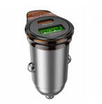 hoco. NZ16A autós, szivargyújtós töltő, 43W, 3A, 1 x USB-A, 1 x USB-C, lightning töltőkábellel, szürke