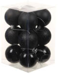  Műanyag karácsonyfadísz gömb, fekete színű fényes, matt és glitteres, 6cm, 12db
