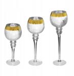 Atmosphera Üveg Gyertyatartó Ezüst Arany Karácsonyi Lábakon 3DB-OS Szett 30X35X40 (162695G)