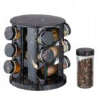 Relaxdays Fűszertartó, fekete márványhatású, rozsdamentes acél, 12 fűszertartó, 22×19cm (10047451)