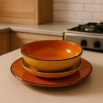  Set vesela 18 piese, pentru 6 persoane, Ceramica, design modern, culoare Galben, Portocaliu Serviciu de masa