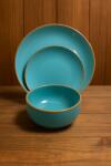  Set vesela 12 piese, pentru 4 persoane, Ceramica, design modern, culoare Bleu ciel Serviciu de masa