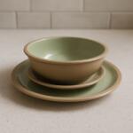  Set vesela 12 piese, pentru 4 persoane, Ceramica, design modern, culoare Bej, vernil Serviciu de masa