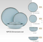  Set de masa din ceramica, 16 piese, 2 farfurii + 2 boluri, Bleu Serviciu de masa