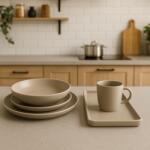  Set vesela 17 piese, pentru 4 persoane, Ceramica, design modern, culoare Alb Serviciu de masa