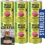  Wild Farm WILD FARM Prémium Gabonamentes Pulyka és Borjú 6x400g - gabonamentes eledel sterilizált macskáknak + PRO PLAN Felnőtt macskaeledel 400g - véletlenszerű szállítás