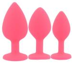 Loving Joy Toosh Dopuri Anale din Silicon Roz Set de 3 Stras Transparent Baza cu Bijuterie pentru Placere Estetica Suplimentara
