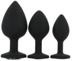Loving Joy Toosh Dopuri Anale din Silicon Negre Set de 3 Stras Transparent Baza cu Bijuterie pentru Placere Estetica Suplimentara