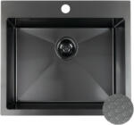 Laveo MALAWI fekete színű, struktúrált felületű beépíthető inox mosogató szifonnal, 50x58x20 cm (SLM_710H) - watermarkt