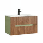 Leziter Trent 80 mobilă de baie inferioară cu chiuvetă ceramică (2 sertare) verde fistic - stejar apus de soare (TRENT80AVZSST)