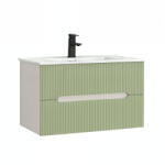 Leziter Trent 80 dulap de baie inferior cu chiuvetă ceramică (2 sertare) alb-verde deschis (TRENT80AFVZ)