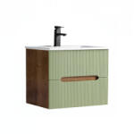 Leziter Trent 60 dulap de baie inferior cu chiuvetă ceramică (2 sertare) stejar apus de soare-verde fistic (TRENT60ASSTVZ)