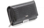 Lorenti Loren fekete / krokkómintás / lakk cipzáras elöl lehajtós közepes női bőr pénztárca 57006-2-rs
