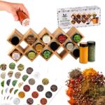 SuperButelki 14x Fűszertartó Tégelyek Fa Állvánnyal És Címkékkel Fűszertartó (STOJAK14_P)