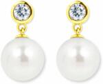 White & Black Igazgyöngy fülbevaló bouton gyémánttal - 7mm édesvízi - arany (AU14239)