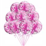  Nagy Lufik konfettivel Rózsaszín 10db szalag, Születésnapi dekoráció