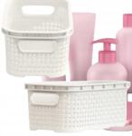 BranQ Rattanhatású műanyag kosár 1L kozmetikumokhoz, doboz, tároló, fehér (BRA_RATT_1741_B)