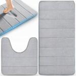 Retoo 2 db-os RETOO fürdőszobaszőnyeg szett, mikroszálas, csúszásgátló, mosható, mosógépbe való, 80x50 és 49x38 cm, padlófűtéssel is használható, téglalap alakú, világos szürke (OR1163)