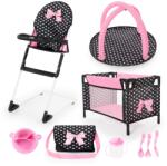Bayer Design Bayer Design, Travel Set, patut pliabil cu accesorii, set pentru papusi, negru-roz Casuta papusi