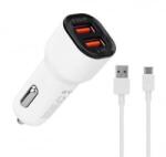 S-Link 2xUSB-A autós töltő 17W, Type-C kábellel fehér (35681) (35681) - aqua