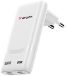 Verbatim 32355, Fold , n, Go, GaN зарядно устройство за мрежа 2 USB-C PD 3.0, бял 65W, твърда вилка на ЕС (32355)