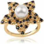  Aranyozott Ezüst Gyűrű Fekete Spinellel és Édesvízi Gyönggyel