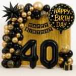  Lufi Girland 40. Születésnapra Fekete-arany Panel Függöny Party (ZŁOTO CZARNA GIRLANDA BALONOWA DEKORACJA 40)