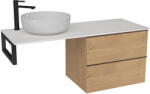 Cerano - Velora fürdőszobaszekrény - mézes tölgyfa, fekete fogantyú + Elanys világító márvány munkalap - 12 mm + fekete konzol - 120x54, 2x46, 5 cm (CER-679362)