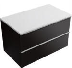 Cerano - Velora fürdőszobai mosdószekrény Elanys öntött márvány fogantyúval/tetővel - 12 mm - matt fekete, króm fogantyú - 99x53x46 cm