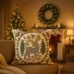 Takoy Kézzel hímzett lenvászon párna 45x45 rénszarvas tánca