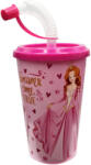  Pohár Műanyag Tetővel és Szívószállal 400ml - Rózsaszín Hercegnő