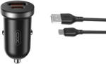 XO CC56 autós töltő szett 35W USB és USB-C smart autós gyorstöltő microUSB kábellel fekete