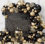  Lufis Girland Dekorációs Lufi Szett Fekete Arany Szilveszter Születésnap