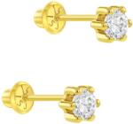 Bebe Gold Cercei din Aur 14K pentru Copii, model Clasic cu Piatra CZ Transparenta 4 mm montata in 6 Gherute, inchidere cu Filet si Protectie