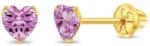 Bebe Gold Cercei Aur 14K Copii, model Birthstone (zi nastere octombrie), forma Inima cu Piatra CZ Pink