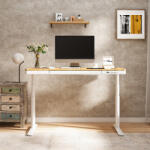 FlexiSpot Comhar Pro All-in-One elektromos állítható íróasztal fiókkal, fehér-bambusz lap, 140x70cm, dupla motor, vezeték (Q8W)