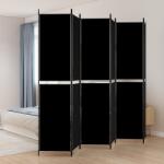 vidaXL Параван за стая, 6 панела, черен, 300x220 cм, плат (350257)