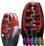 Verk Group Kerámia vízesés füstölőtartó + 10 füstölő - aromaterápiás illat kandalló, piros, 20cm x 9cm (00392)