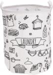 H&L Szennyeskosár Kerek Mosás 40×50 cm fehér/fekete, motívum Mosás szappannal (A950-0C-00)