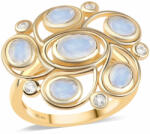  Arannyal Bevont Ezüst Gyűrű " AA" Osztályú Szivárvány Holdkővel és Fehér Topázzal, ROS470/57