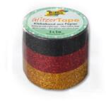 FOLIA Dekorációs ragasztószalag 3db 15mm x 5m glitteres ragasztószalag, csillogó fekete, piros, arany WASHI TAPE (F28506)