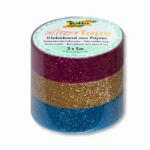 FOLIA Dekorációs ragasztószalag 3db 15mm x 5m glitteres ragasztószalag, csillogó pink, arany, világoskék WASHI TAPE