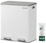 SONGMICS Szemetes, 15 szemeteszsákkal, 2 rekesszel, műanyag belső vödrökkel és csukható fedelekkel, légmentesen záródó, fehér/ szürke (LTB60WT)